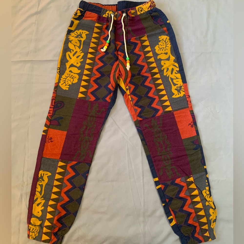 Boho Drawstring Vibrant Multicolor Tribal Print Joggers